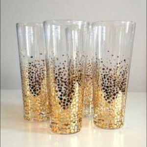 Isaac Mizrahi Champagne Flutes - New - Gold Dots